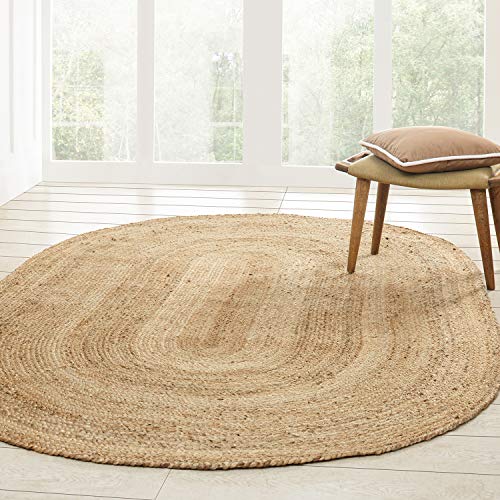 Superior Hand Woven Natural Fiber Reversible High Traffic Resistant Braided Jute Area Rug, 4' x 6' Oval