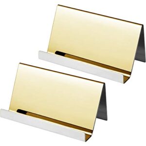 maxdot 2 pack stainless steel business cards holders desktop card display business card rack organizer (champagne gold)