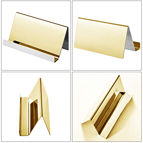 Maxdot 2 Pack Stainless Steel Business Cards Holders Desktop Card Display Business Card Rack Organizer (Champagne Gold)