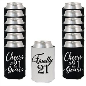finally 21 cheers to 21 years birthday can sleeve cooler insulated drink coozies soda beer hugger coolies (black, 13)