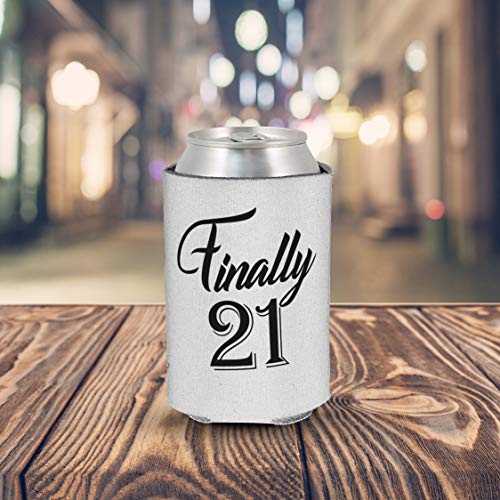Finally 21 Cheers to 21 Years Birthday Can Sleeve Cooler Insulated Drink Coozies Soda Beer Hugger Coolies (Black, 13)