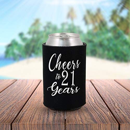 Finally 21 Cheers to 21 Years Birthday Can Sleeve Cooler Insulated Drink Coozies Soda Beer Hugger Coolies (Black, 13)