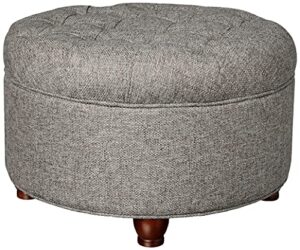 homepop home decor | large button tufted woven round storage ottoman | ottoman with storage for living room & bedroom (dark gray)