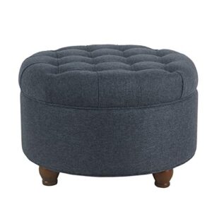 homepop home decor | large button tufted woven round storage ottoman | ottoman with storage for living room & bedroom (navy woven) 25 inch d x 25 inch w x 15 inch h