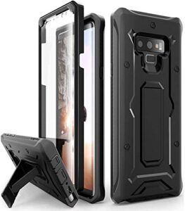 armadillotek vanguard designed for samsung galaxy note 9 case (2018 release) military grade full-body rugged with built-in screen protector & kickstand (black)