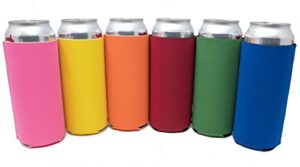 tahoebay 16oz can sleeves (6-pack) neoprene beer coolies - blank tall energy drink coolers - compatible with 16 ounce cans (multicolor)