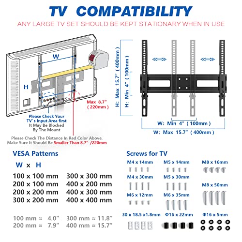 Rfiver Universal Table Top TV Stand TV Base Replacement for Most 27 30 32 39 40 42 43 49 50 55 60 Inch LCD LED Plasma Flat Screen TVs, Vesa Mount Holds up to 88 lbs, Height Adjustable