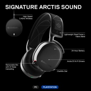 SteelSeries Arctis 7 - Lossless Wireless Gaming Headset with DTS Headphone: X v2.0 Surround - for PC and PlayStation 4 - Black