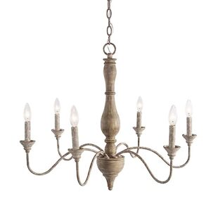 lnc french country chandeliers wood 6 lights rust arms for dining, bedroom, living room and bathroom, brown