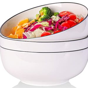 AnBnCn Large Salad Bowl Microwave Soup Bowls 60 oz, Large Ceramic Bowl for Eating Serving Bowl for Party,8 inch White large Bowls,Set of 3