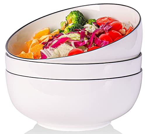 AnBnCn Large Salad Bowl Microwave Soup Bowls 60 oz, Large Ceramic Bowl for Eating Serving Bowl for Party,8 inch White large Bowls,Set of 3