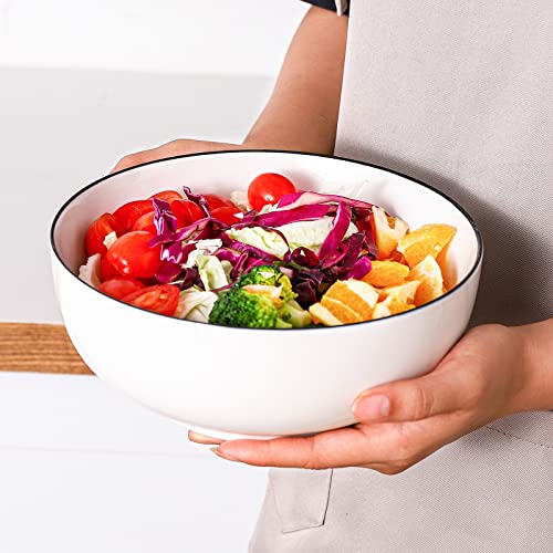 AnBnCn Large Salad Bowl Microwave Soup Bowls 60 oz, Large Ceramic Bowl for Eating Serving Bowl for Party,8 inch White large Bowls,Set of 3