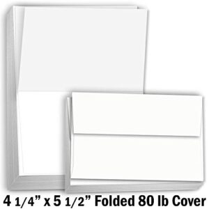 Hamilco White Cardstock Thick Paper Blank Place Tent Folded A2 Cards - Greeting Invitations Stationary - 4 1/4 x 5 1/2" Heavy weight 80 lb Card Stock for Printer