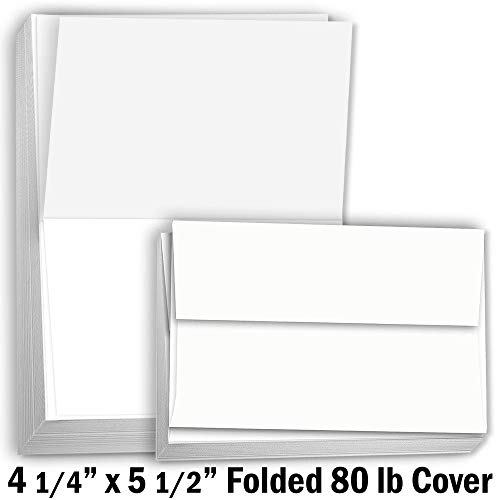 Hamilco White Cardstock Thick Paper Blank Place Tent Folded A2 Cards - Greeting Invitations Stationary - 4 1/4 x 5 1/2" Heavy weight 80 lb Card Stock for Printer