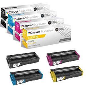 CS Compatible Toner Cartridge Replacement for Ricoh C231N 406475 Black 406476 Cyan 406477 Magenta 406478 Yellow Color Laser Aficio SP C231N Aficio SP C231SF Aficio SP C232DN SP C232SF 4 Color Set