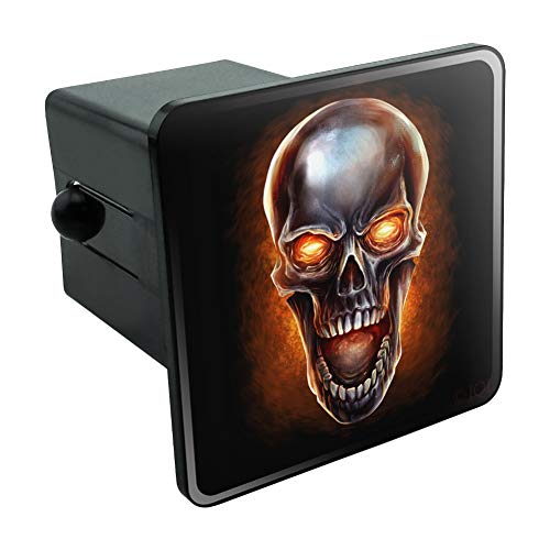 Chrome Metal Flaming Skull Tow Trailer Hitch Cover Plug Insert