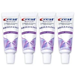crest 3d white brilliance toothpaste, vibrant peppermint, travel size 0.85 oz (24g) - pack of 4