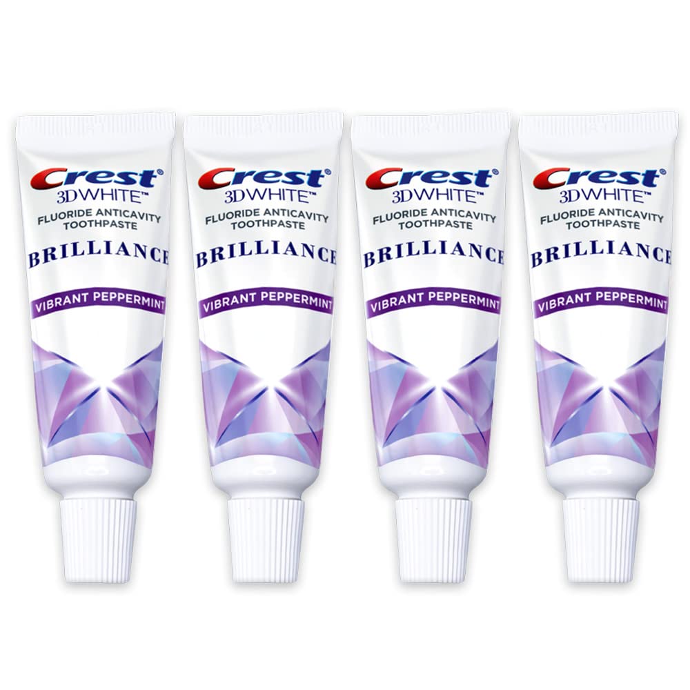 Crest 3D White Brilliance Toothpaste, Vibrant Peppermint, Travel Size 0.85 oz (24g) - Pack of 4