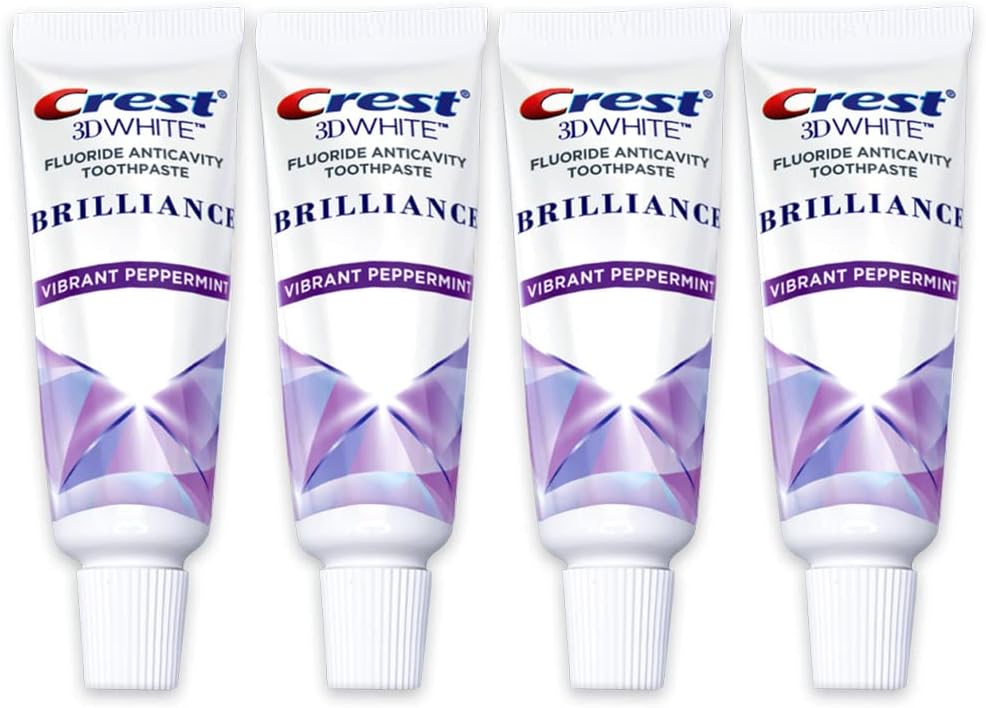 Crest 3D White Brilliance Toothpaste, Vibrant Peppermint, Travel Size 0.85 oz (24g) - Pack of 4