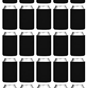 TahoeBay Blank Beer Can Coolers (25-Pack) Plain Bulk Collapsible Foam Soda Cover Coolies, Personalized Sublimation Sleeves for Weddings, Bachelorette Parties, HTV Projects (Black)