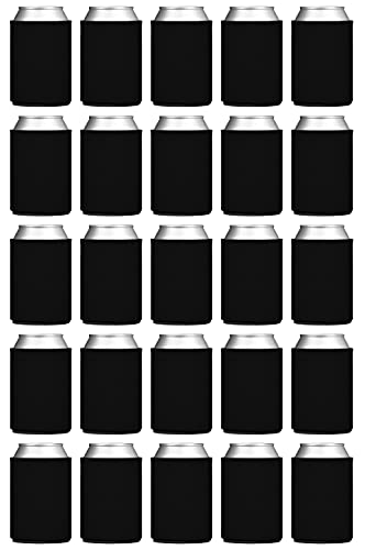 TahoeBay Blank Beer Can Coolers (25-Pack) Plain Bulk Collapsible Foam Soda Cover Coolies, Personalized Sublimation Sleeves for Weddings, Bachelorette Parties, HTV Projects (Black)