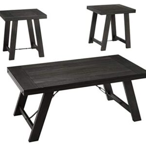 Signature Design by Ashley Noorbrook Farmhouse 3-Piece Table Set, Includes Coffee Table and 2 End Tables, Black