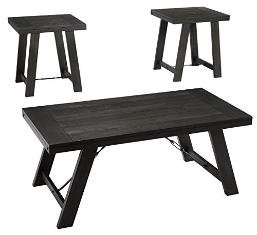 Signature Design by Ashley Noorbrook Farmhouse 3-Piece Table Set, Includes Coffee Table and 2 End Tables, Black