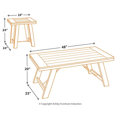 Signature Design by Ashley Noorbrook Farmhouse 3-Piece Table Set, Includes Coffee Table and 2 End Tables, Black