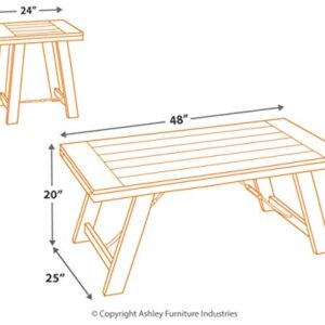 Signature Design by Ashley Noorbrook Farmhouse 3-Piece Table Set, Includes Coffee Table and 2 End Tables, Black