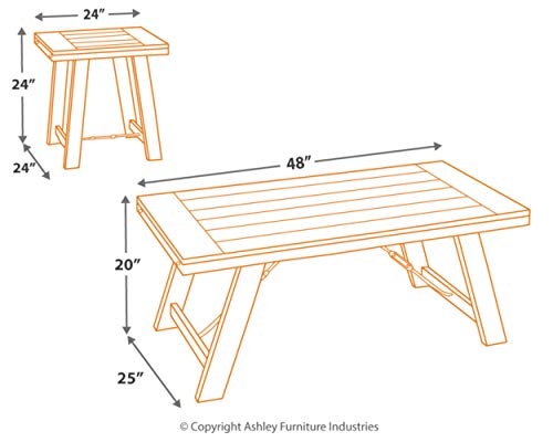 Signature Design by Ashley Noorbrook Farmhouse 3-Piece Table Set, Includes Coffee Table and 2 End Tables, Black