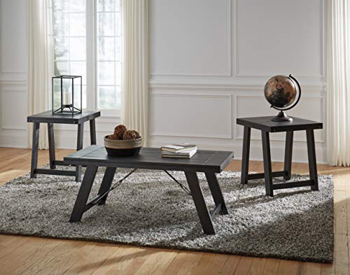 Signature Design by Ashley Noorbrook Farmhouse 3-Piece Table Set, Includes Coffee Table and 2 End Tables, Black