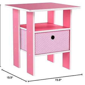 Furinno Andrey End Table / Side Table / Night Stand / Bedside Table with Bin Drawer, Pink/Light Pink