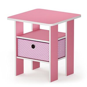 furinno andrey end table / side table / night stand / bedside table with bin drawer, pink/light pink