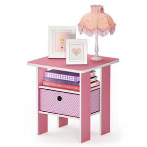 Furinno Andrey End Table / Side Table / Night Stand / Bedside Table with Bin Drawer, Pink/Light Pink