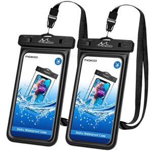moko floating waterproof phone pouch [2 pack], floatable phone case dry bag with lanyard sponge compatible with iphone 14 13 12 11 pro max x/xr/xs/se 3, galaxy s21/s20/s10/s9, black+black