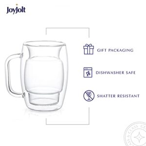 JoyJolt Cadus Glass Coffee Cups Double Wall Insulated Mugs Set of 2 Latte Glasses, 16-Ounces.