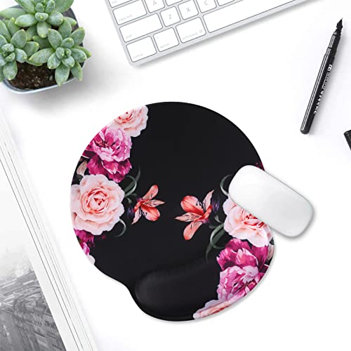 iLeadon Mouse Pad Wrist Support, Ergonomic Mouse Pad with Wrist Rest, Non-Slip Rubber Base Memory Foam Mousepad for Home Office Computer, Laptop, Easy Typing & Pain Relief, Adorable Peony Flower