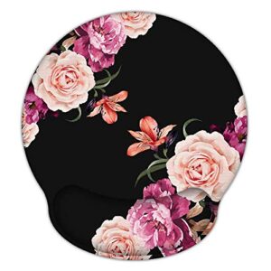 ileadon mouse pad wrist support, ergonomic mouse pad with wrist rest, non-slip rubber base memory foam mousepad for home office computer, laptop, easy typing & pain relief, adorable peony flower