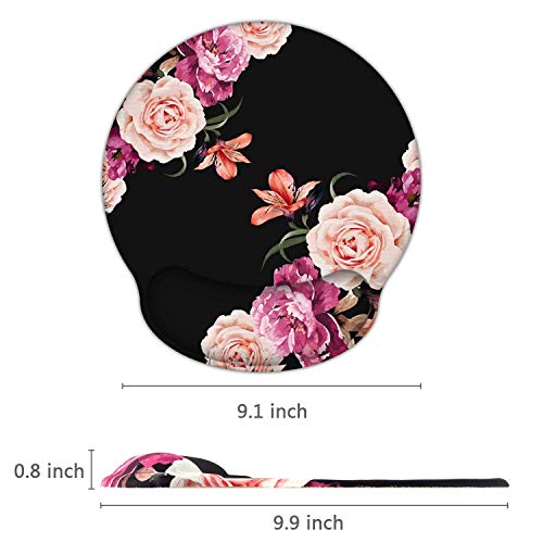 iLeadon Mouse Pad Wrist Support, Ergonomic Mouse Pad with Wrist Rest, Non-Slip Rubber Base Memory Foam Mousepad for Home Office Computer, Laptop, Easy Typing & Pain Relief, Adorable Peony Flower