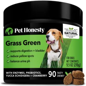 pethonesty grass green - grass burn spot chews for dogs - dog pee grass spot saver caused by dog urine - dog urine neutralizer for lawn - cranberry, apple cider vinegar, dog rocks - duck (90 ct)