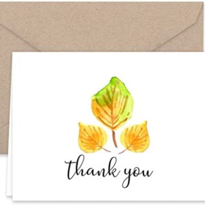 Paper Frenzy Fall Leaves Thank You Note Cards and Kraft Envelopes - 25 pack