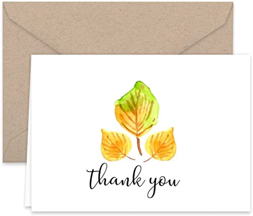 Paper Frenzy Fall Leaves Thank You Note Cards and Kraft Envelopes - 25 pack