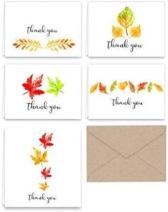 paper frenzy fall leaves thank you note cards and kraft envelopes - 25 pack