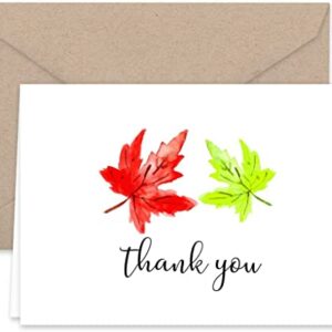 Paper Frenzy Fall Leaves Thank You Note Cards and Kraft Envelopes - 25 pack