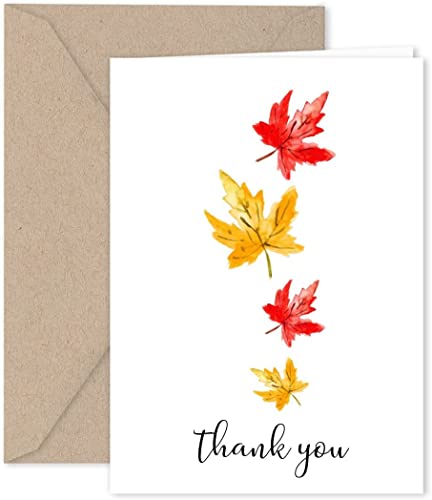 Paper Frenzy Fall Leaves Thank You Note Cards and Kraft Envelopes - 25 pack