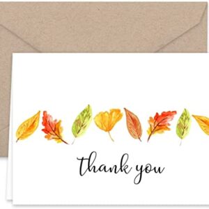 Paper Frenzy Fall Leaves Thank You Note Cards and Kraft Envelopes - 25 pack