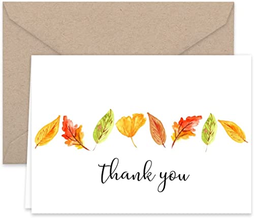 Paper Frenzy Fall Leaves Thank You Note Cards and Kraft Envelopes - 25 pack