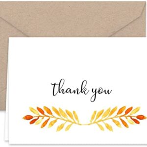 Paper Frenzy Fall Leaves Thank You Note Cards and Kraft Envelopes - 25 pack