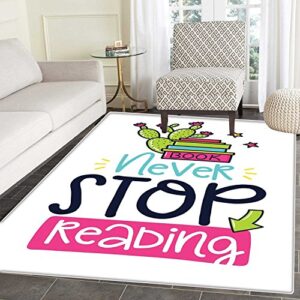 book mat kid carpet vivid color cactus and stars behind books with inspirational print never stop reading home decor foor carpe 3'x4' multicolor