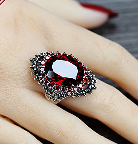 Victoria Jewelry Fashion Women's 925 Sterling Silver Red Ruby & Marcasite Ring Jewelry Size 7-10 (7)